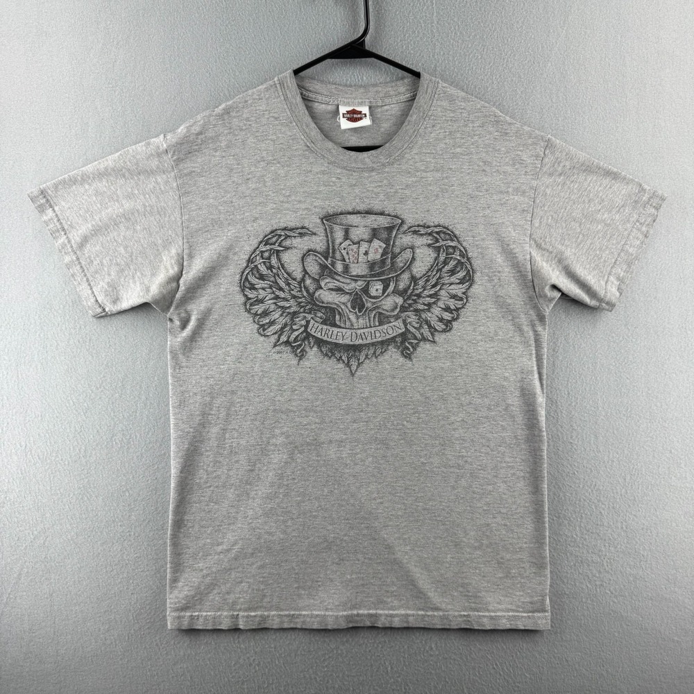 Harley Davidson Shirt Mens Large Gray Short Sleeve Tee Las Vegas Biker Skull